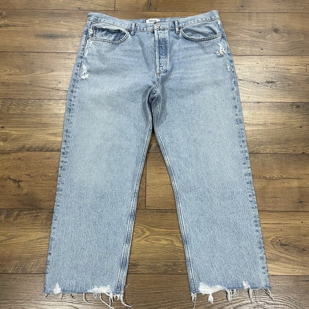 Agolde Jeans Womens 34 90s Crop Loose Fit Nerve Light Wash Raw Hem Button Fly